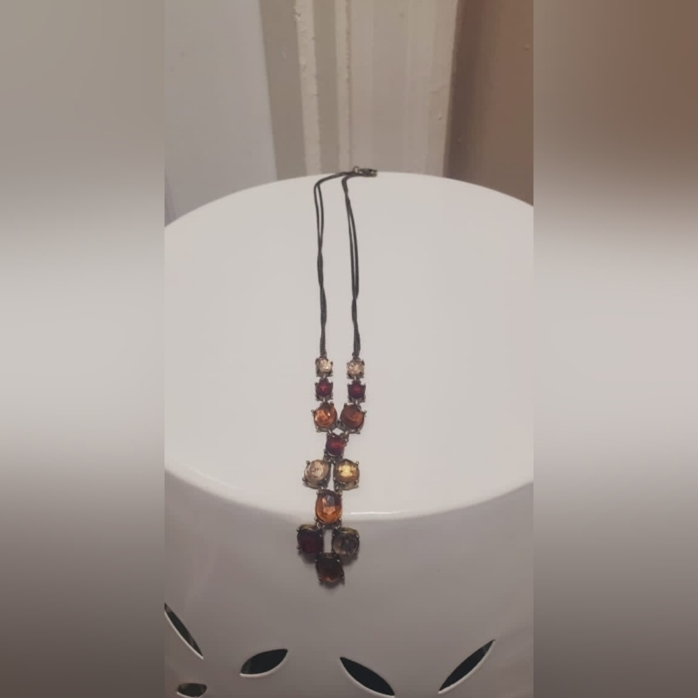 Large Multi Color Dangle Rhinestone Necklace. Multicolored Amber Drop Necklace🌴 - Picture 3 of 8